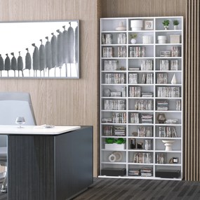 HOMCOM Bibliotecă CD de perete cu 36 de rafturi reglabile, 195 x 102 x 23.5cm, alb | Aosom Romania