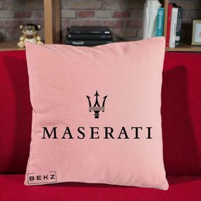 Perna Personalizata cu emblema Maserati, 40x40 cm, Roz, Husa Detasabila, Perna Inclusa, BEKZ®