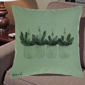 Perna Decorativa Lumanari Advent in Borcane, 40x40 cm, Verde, Husa Detasabila, Perna Inclusa, BEKZ®