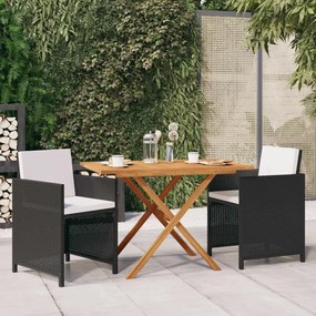 3094301 vidaXL Set mobilier de grădină cu perne, 3 piese, negru, poliratan