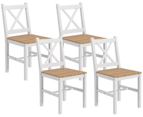 HOMCOM Set 4 Scaune cu Spătar Transversal, Scaune Clasice din Lemn de Pin, 41x46.5x87 cm, Alb | Aosom Romania
