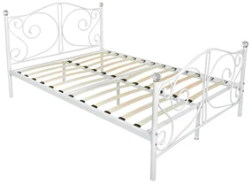 Pat matrimonial metalic cu cristale 160 cm Drystan (Alb) (140x200). 1060495