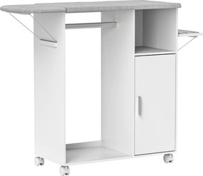HOMCOM Dulap Multifuncțional cu Masă de Călcat | Blat din Tesatura Efect In | 3 Rafturi | Ghidaj pentru Agățat | 127x42.5x99 cm | Alb | Aosom Romania