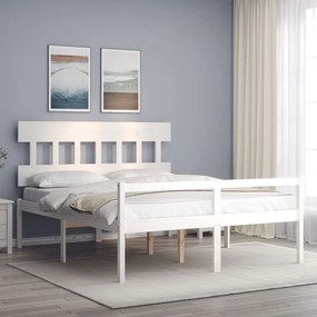 3195427 vidaXL Cadru de pat senior cu tăblie, 160x200 cm, alb, lemn masiv