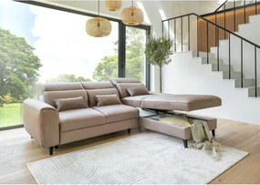 Colțar maro deschis extensibil/cu spațiu de depozitare cu tapițerie din catifea (cu colț pe partea stângă/cu șezlong) Foble – ELTAP