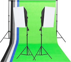 vidaXL Kit de iluminat pentru studio cu fundaluri și softbox-uri
