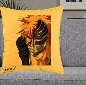 Perna Personalizata Bleach Ichigo Masca Hollow, 40x40 cm, Galben, Husa Detasabila, Perna Inclusa, BEKZ®