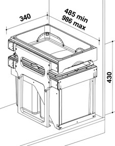 Cos gunoi incorporabil Tank Front Jazz 40 Ecomax, cu extragere automata, colectare selectiva, gri antracit, 2 x 15 l Polipropilena, L:340 mm; A:485