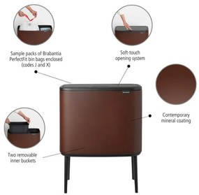 Cos pentru gunoi colectare selectiva Brabantia Bo Touch 1005548, 11+23 L, Deschidere lina si silentioasa, Deschidere mare, Maro