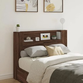 839251 vidaXL Tăblie de pat cu dulap și LED, stejar maro, 140x16,5x103,5 cm