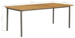 Set mobilier de exterior, 9 piese, lemn masiv acacia si otel