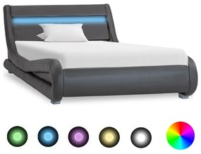 285739 vidaXL Cadru de pat cu LED-uri, gri, 100 x 200 cm, piele ecologică