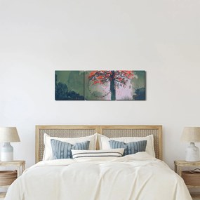 Tablou - Copacul roșu singuratic (cu ceas) (90x30 cm)