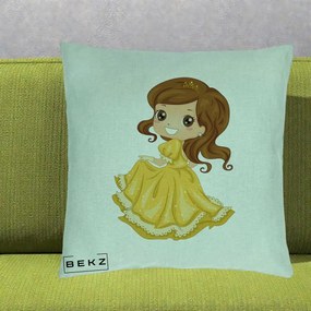 Perna Decorativa Printesa Bella Rochie Aurie, 40x40 cm, Verde Menta, Husa Detasabila, Perna Inclusa, BEKZ®
