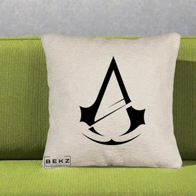 Perna Personalizata Assassin's Creed Minimalist, 40x40 cm, Bej Canapea, Husa Detasabila, Perna Inclusa, BEKZ®