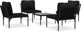 vidaXL Set mobilier de grădină cu perne, 5 piese, negru, PVC
