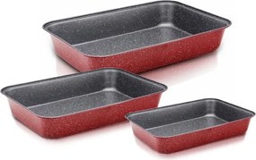 Set tavi de copt Oliver Voltz OV51222RS3, 3 buc, Acoperire din ceramica si marmura, Otel carbon, Fara PFOA, Rosu melanj
