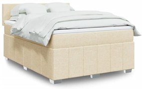 vidaXL Pat box spring cu saltea, crem, 140x200 cm, textil