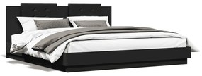 3209983 vidaXL Cadru de pat cu tăblie și lumini LED, negru, 200x200 cm