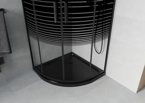 Mexen Rio cabina de duș semicirculară 80 x 80 cm, benzi negre, neagră + cadă de duș Flat, neagră - 863-080-080-70-20-4170B