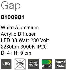 Plafoniera LED design modern Gap alb, 41cm