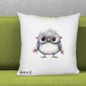 Perna Decorativa Pui Pufos cu Ochelari Roz, 40x40 cm, Alb Pufos, Husa Detasabila, Perna Inclusa, BEKZ®
