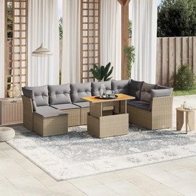vidaXL Set canapele de grădină, 9 piese, cu perne, bej, poliratan