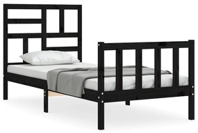 3193045 vidaXL Cadru de pat cu tăblie single, negru, lemn masiv