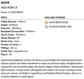 Aplica de perete LUX Rowe 6052-AGB-CE HVL
