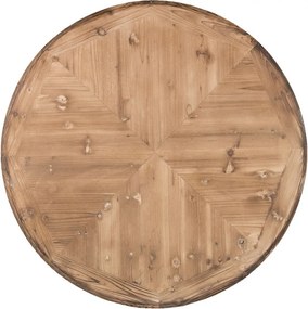 Masă dining rotundă din lemn, natur, 4–5 locuri, cu picior central în volute, finisaj antichizat, 85 x 120 cm, „Aimée”
