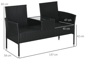 Outsunny Mobilier de Terasa pentru 2 Persoane cu Masa de Ceai