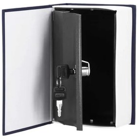 Seif, caseta valori, cutie metalica cu cheie, portabila, tip carte, albastru, 11.5x5.5x18 cm, Springos