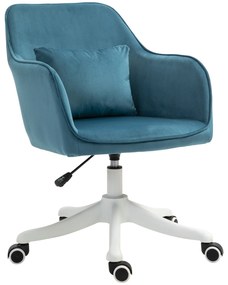 HOMCOM Scaun de birou din catifea fauteuil bureau masant, cu pernă lombară integrată, înălțime reglabilă, pivotant la 360°, albastru | Aosom Romania