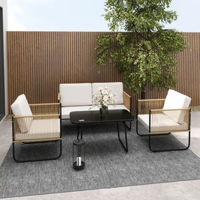 Outsunny Set Mobilier de Grădină din 4 Piese cu Canapea, 2 Fotolii și Măsuță, 110x61x63 cm, Alb Crem | Aosom Romania
