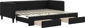 vidaXL Pat de zi cu extensie și sertare, negru, 90x200 cm, textil