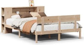 vidaXL Pat cu bibliotecă fără saltea, 140x200 cm, lemn masiv de pin