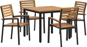 vidaXL Set de masă pentru grădină 5 pcs Negru Lemn Solid de Acacia