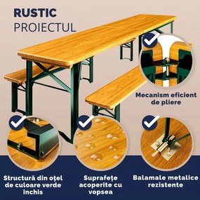 Set de masă pentru bere MAXI pliabil, 220cm, maro natural Jurhan