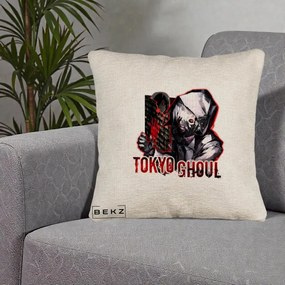Perna Personalizata Tokyo Ghoul Ken Kaneki Anime, 40x40 cm, Bej Canapea, Husa Detasabila, Perna Inclusa, BEKZ®