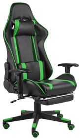 vidaXL Scaun de jocuri pivotant cu suport de picioare, verde, PVC