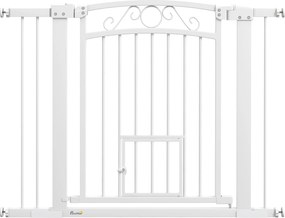 PawHut Ușă de Siguranță pentru Câini de Interior cu 2 Extensii și Ușiță pentru Pisici, 76-104x77 cm, Alb | Aosom Romania