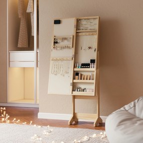 HOMCOM Oglindă Joyero cu Lumini LED Dulap pentru Bijuterii Dulap Joyero de Podea cu Oglindă Integrală Unghi Reglabil Lemn Natural | Aosom Romania