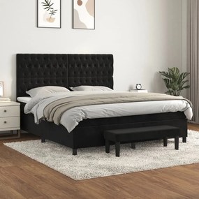 3138039 vidaXL Pat box spring cu saltea, negru, 180x200 cm, catifea