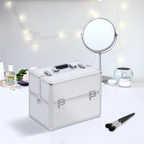 HOMCOM Cutie de Machiaj în 3 Nivele, Geantă Profesională pentru Cosmetică, 36,5x24x29 cm, Argintiu | Aosom Romania
