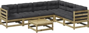 vidaXL Set canapele grădină cu perne, 7 piese, lemn de pin tratat