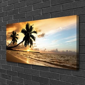 Tablou pe panza canvas Palm Trees Sea Beach Peisaj Galben Negru Albastru