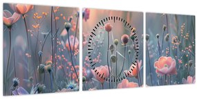 Tablou - Flori în culori pastelate (cu ceas) (90x30 cm)