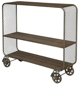 Consola din metal pe roti, cu 3 rafturi, aspect industrial