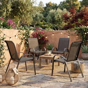 Outsunny Set Mobilier de Grădină din 3 Piese cu Scaune Suprapozabile și Masă din Sticlă, 54x71x93 cm, Gri Închis | Aosom Romania
