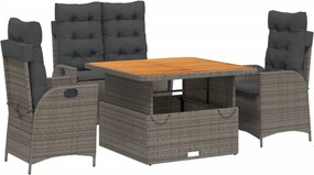 vidaXL Set mobilier de grădină cu perne, 4 piese, gri, poliratan